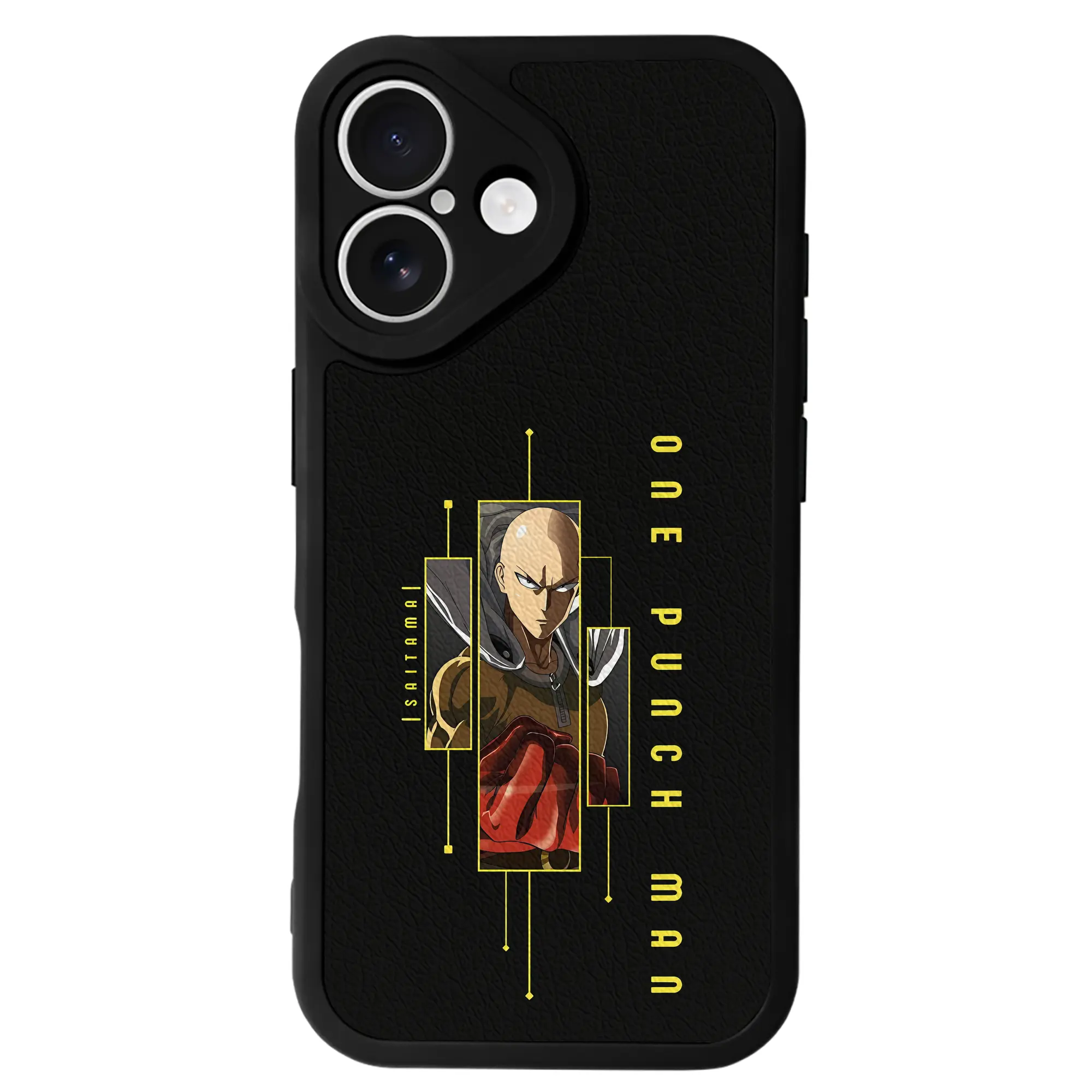 ワンパンマン グッズ サイタマ - IPhone 16シリーズ対応 ・ シリコンスマホケース ・ レザー調 ・ 高精度フィット ・ 耐衝撃 ・ ワイヤレス充電対応 ・ 精密カット